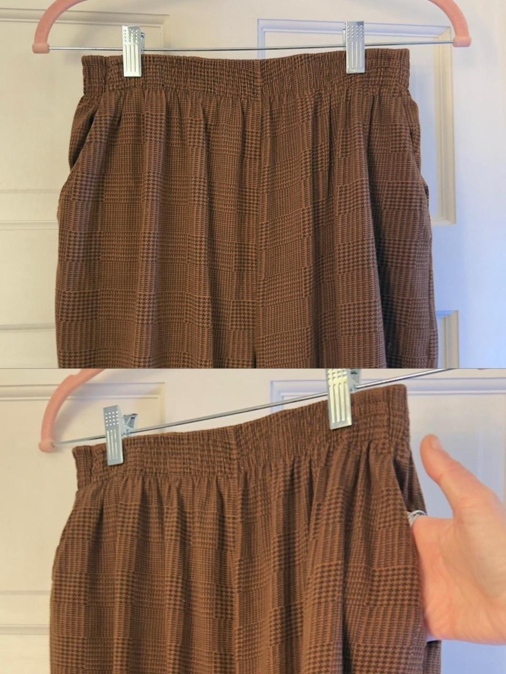 Vintage 90s Michel Carré Brown Houndstooth Plaid Stirrup Pants Academia Twee S/M - Picture 4 of 8